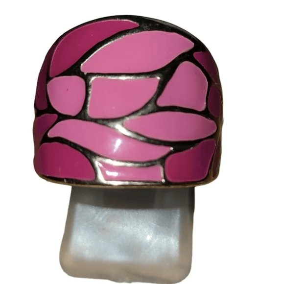 Stainless Steel Goldish Pink Enamel Ring L4 - Picture 1 of 3